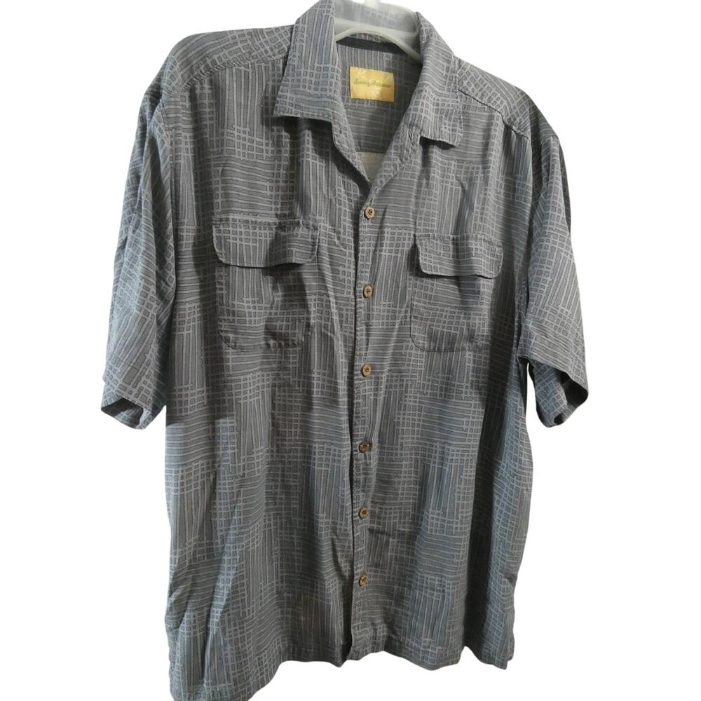 Tommy Bahama Men's Large Silk Gray Button Up Casual Shirt Short Sleeves